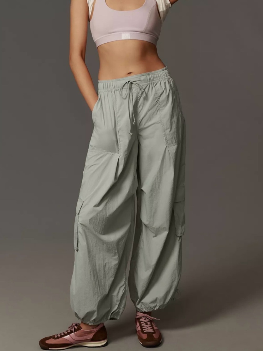 Daily Practice by Anthropologie Base Jump Parachute Pants Eucalyptus Green XS